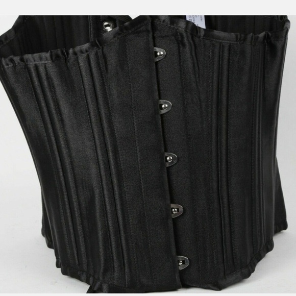 CAMELLIAS Black Satin Widw Waist Corset with Front Closure Sz M main image 5